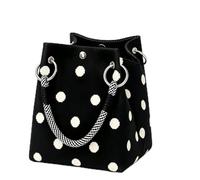 Cute Polka Dot Handbag for Women - Classic Dot Print, Roomy, Everyday Chic, Soft Rope Handle, Vintage Casual Tote Bag (Black)