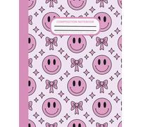 Cute Preppy Aesthetic Composition Notebook with Pastel and Hot Pink Coquette Bows and Smiley Faces: Wide Ruled Journal for Girls, Kids, Teens; Perfect ... for Girl | 120 Pages, Lined Paper, 7.5 X 9.25