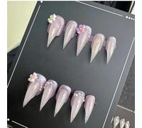 Cute Press Cat Claw on Nails Stiletto Pink Purple 3D Flower Relief Gothic Punk Style Reusable Thick Acrylic Press on Nails Cat Dragon Eagle Claw False Nail with Designs Glossy Glue on Nail (S)