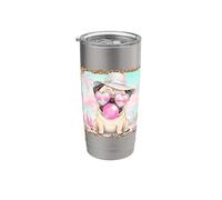 Cute Pug Blowing Bubble Gum Beach Summer Bicchiere termico in acciaio inox doppia parete