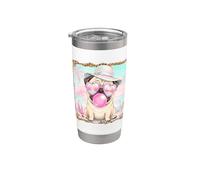 Cute Pug Blowing Bubble Gum Beach Summer Bicchiere termico in acciaio inox doppia parete