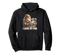 Cute Pug Dad Gnome In A Floral Flower Basket I Love My Pug Felpa con Cappuccio