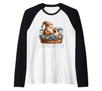 Cute Pug Dad Gnome In A Floral Flower Basket I Love My Pug Maglia con Maniche Raglan