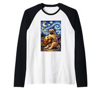 Cute Pug Dog Playing Guitar Whimsical Art Music Camping Maglia con Maniche Raglan