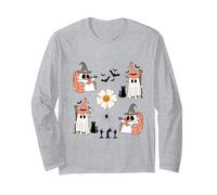 Cute Pumpkin Ghost Boo Cat Bats Pattern Halloween Maglia a Manica