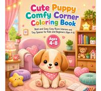 Cute Puppy Comfy Corner Coloring Book: Bold and Easy Cozy Rooms and Tiny Spaces for Kids and Beginners Ages 4-8
