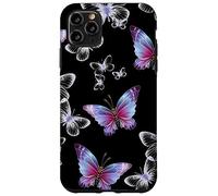 Cute Purple and Blue Butterfly Pattern Nature On Black Custodia per iPhone 11 Pro Max