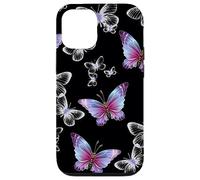 Cute Purple and Blue Butterfly Pattern Nature On Black Custodia per iPhone 12/12 Pro