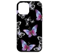 Cute Purple and Blue Butterfly Pattern Nature On Black Custodia per iPhone 12 mini