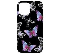 Cute Purple and Blue Butterfly Pattern Nature On Black Custodia per iPhone 12 Pro Max