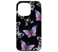 Cute Purple and Blue Butterfly Pattern Nature On Black Custodia per iPhone 13 Pro