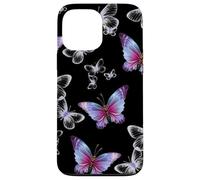 Cute Purple and Blue Butterfly Pattern Nature On Black Custodia per iPhone 13 Pro Max