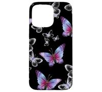 Cute Purple and Blue Butterfly Pattern Nature On Black Custodia per iPhone 15 Pro Max