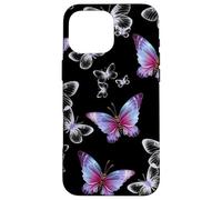 Cute Purple and Blue Butterfly Pattern Nature On Black Custodia per iPhone 16 Pro Max