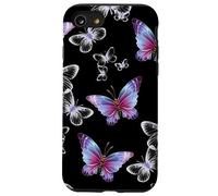 Cute Purple and Blue Butterfly Pattern Nature On Black Custodia per iPhone SE (2020) / 7/8
