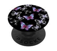 Cute Purple and Blue Butterfly Pattern Nature On Black PopSockets PopGrip Adesivo