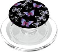 Cute Purple and Blue Butterfly Pattern Nature On Black PopSockets PopGrip per MagSafe