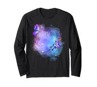 Cute Purple Butterfly Heart Design Whimsical Light Pink Blue Maglia a Manica