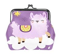 Cute Purple Llama Alpaca on the Cloud Portamonete in pelle PU da donna Mini portamonete con fibbia per ragazze