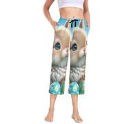 Cute Rabbit Easter Eggs Daisy Womens Capris, pantaloni pigiama da donna leggeri, pantaloni estivi da notte da donna, carino coniglio uova di Pasqua margherita, XL