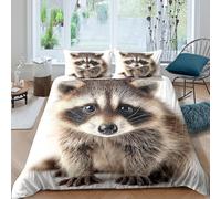 Cute raccoon babySet Di Copripiumino morbida microfibra 3 pezzi motivo 3D con cerniera Wild animal style copripiumino incluso federe aiosa ultra morbido e traspirante for bambini Single（140x200cm）