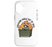 Cute Raccoon Dumpster Fire Surviving Purely Out Of Spite Custodia per iPhone 16