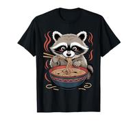 Cute Raccoon Eating Ramen Funny Food Lover Art Maglietta