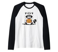 Cute Raccoon Ghost Costume Halloween Pumpkin Maglia con Maniche Raglan