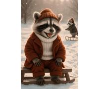 Cute Raccoon Sled Ride in the Snow: Squared Pages Journal with 101 Sheets for Thoughts Plans Tasks