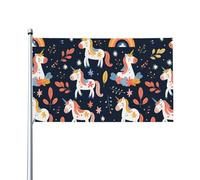 Cute Rainbow Uni-Corn And Leaf Bandiera Da Giardino Resistente Alle Intemperie Bandiera Durevole Bandiere Per Decorazione Esterno Portico Cortile 90X150Cm