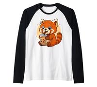 Cute Red Panda Kawaii Anime Bere Bubble Tea Ragazza Bambini Maglia con Maniche Raglan