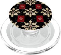 Cute Red Plaid Christmas Tartan Dark Red Black Snowflake Red PopSockets PopGrip per MagSafe