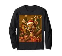 Cute Reindeer Selfie with Santa Funny Christmas Maglia a Manica