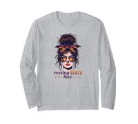Cute Resting Beach Face Messy Bun Funny Resting Beach Face Maglia a Manica