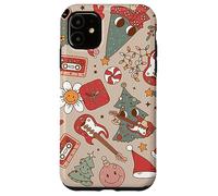 Cute Retro Christmas Pattern Tree Smiling Groovy Music Beige Custodia per iPhone 11