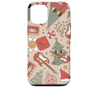 Cute Retro Christmas Pattern Tree Smiling Groovy Music Beige Custodia per iPhone 12/12 Pro