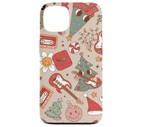 Cute Retro Christmas Pattern Tree Smiling Groovy Music Beige Custodia per iPhone 13