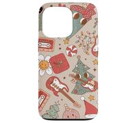 Cute Retro Christmas Pattern Tree Smiling Groovy Music Beige Custodia per iPhone 13 Pro