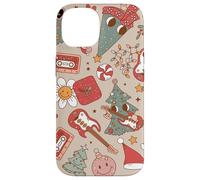 Cute Retro Christmas Pattern Tree Smiling Groovy Music Beige Custodia per iPhone 14