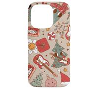 Cute Retro Christmas Pattern Tree Smiling Groovy Music Beige Custodia per iPhone 14 Pro