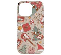 Cute Retro Christmas Pattern Tree Smiling Groovy Music Beige Custodia per iPhone 14 Pro Max