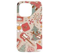 Cute Retro Christmas Pattern Tree Smiling Groovy Music Beige Custodia per iPhone 15 Pro