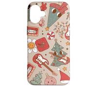 Cute Retro Christmas Pattern Tree Smiling Groovy Music Beige Custodia per iPhone 16 Plus