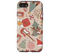 Cute Retro Christmas Pattern Tree Smiling Groovy Music Beige Custodia per iPhone SE (2020) / 7/8
