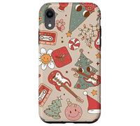 Cute Retro Christmas Pattern Tree Smiling Groovy Music Beige Custodia per iPhone XR