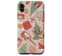 Cute Retro Christmas Pattern Tree Smiling Groovy Music Beige Custodia per iPhone XS Max