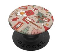 Cute Retro Christmas Pattern Tree Smiling Groovy Music Beige PopSockets PopGrip Adesivo