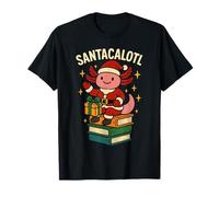 Cute Santacalotl Santa Claus Axolotl Reading Books Christmas Maglietta