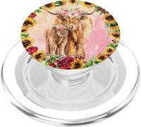 Cute Scottish Highland Cow Calf Cow Print With Sunflower PopSockets PopGrip per MagSafe