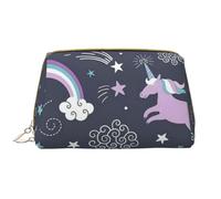 Cute Sea Animal Rainbow Leather Hand Held Zipper Makeup Bag Cute Make Up Case Large Wide Open Pouch Pen Case, bianco, Taglia unica